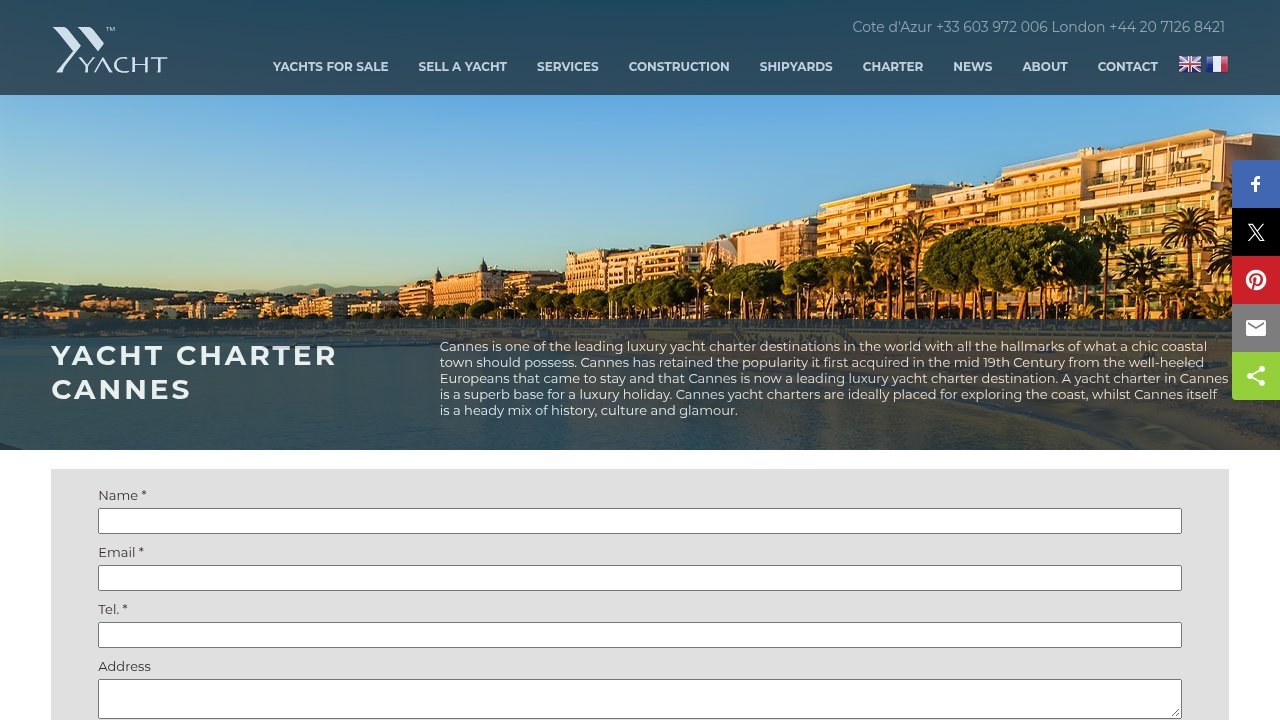 Website preview: Cannes Luxury Yacht Charters
