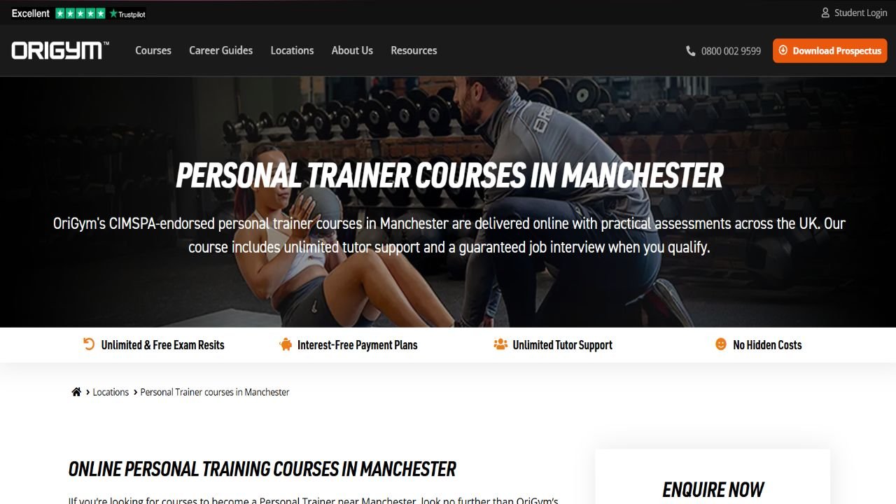 Website preview: Personal Trainer Courses Manchester