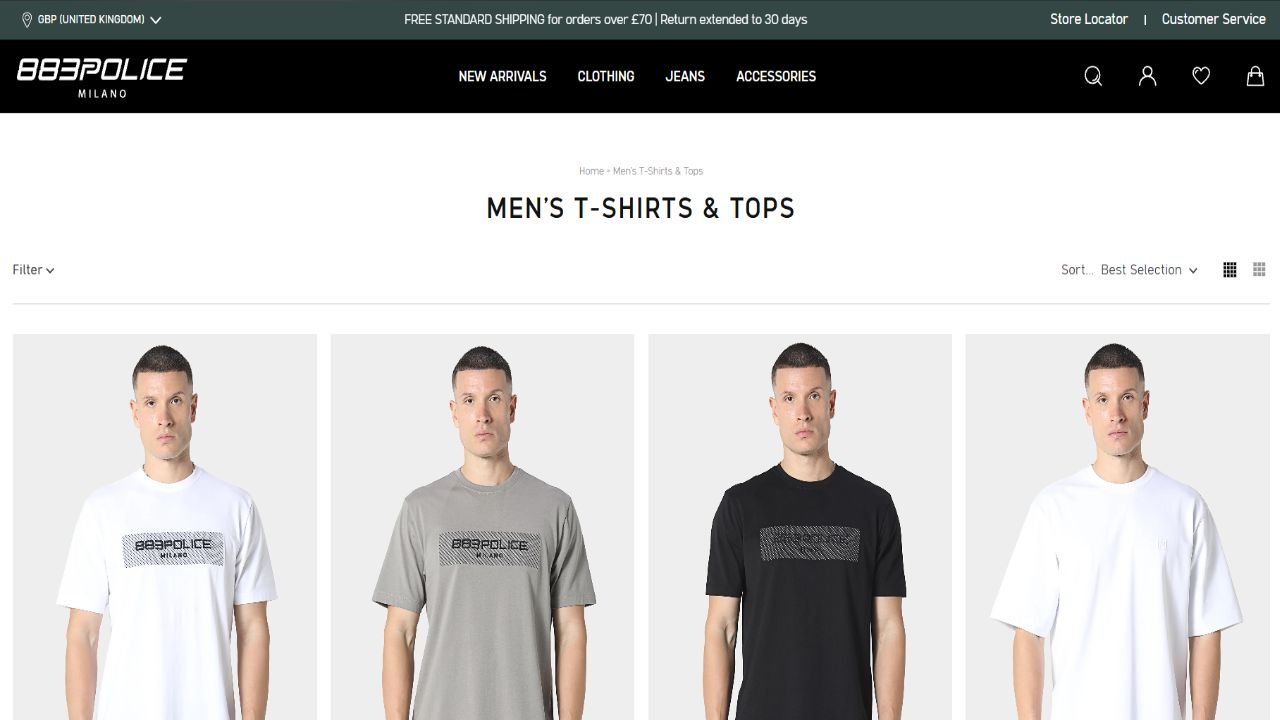 Website preview: Mens T Shirts | 883 Police