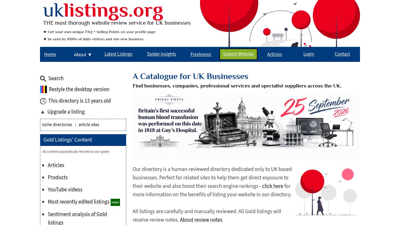 Website preview: UK Listings