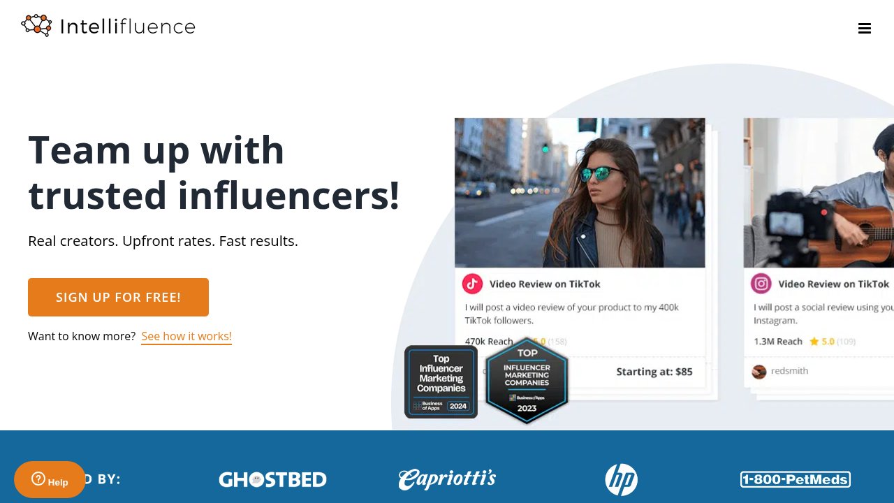 Website preview: Intellifluence: Influencer marketing made easy
