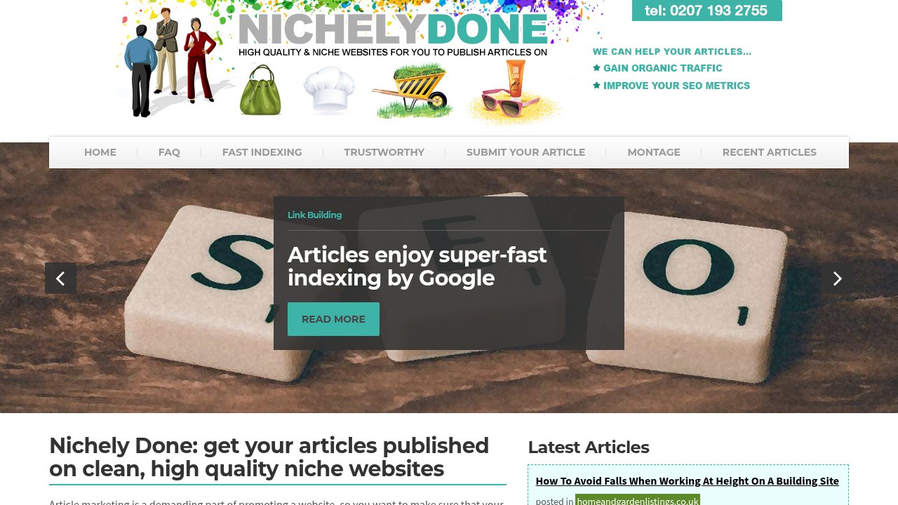 Website preview: Nichely Done - Niche Article Submission Service