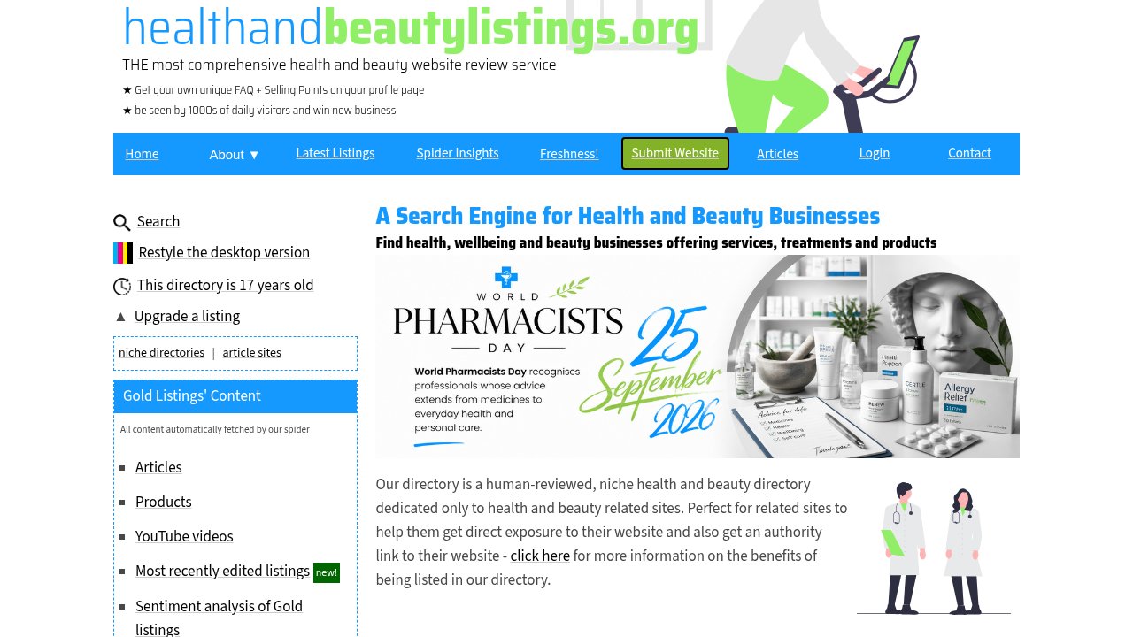 Website preview: Health and Beauty Listings