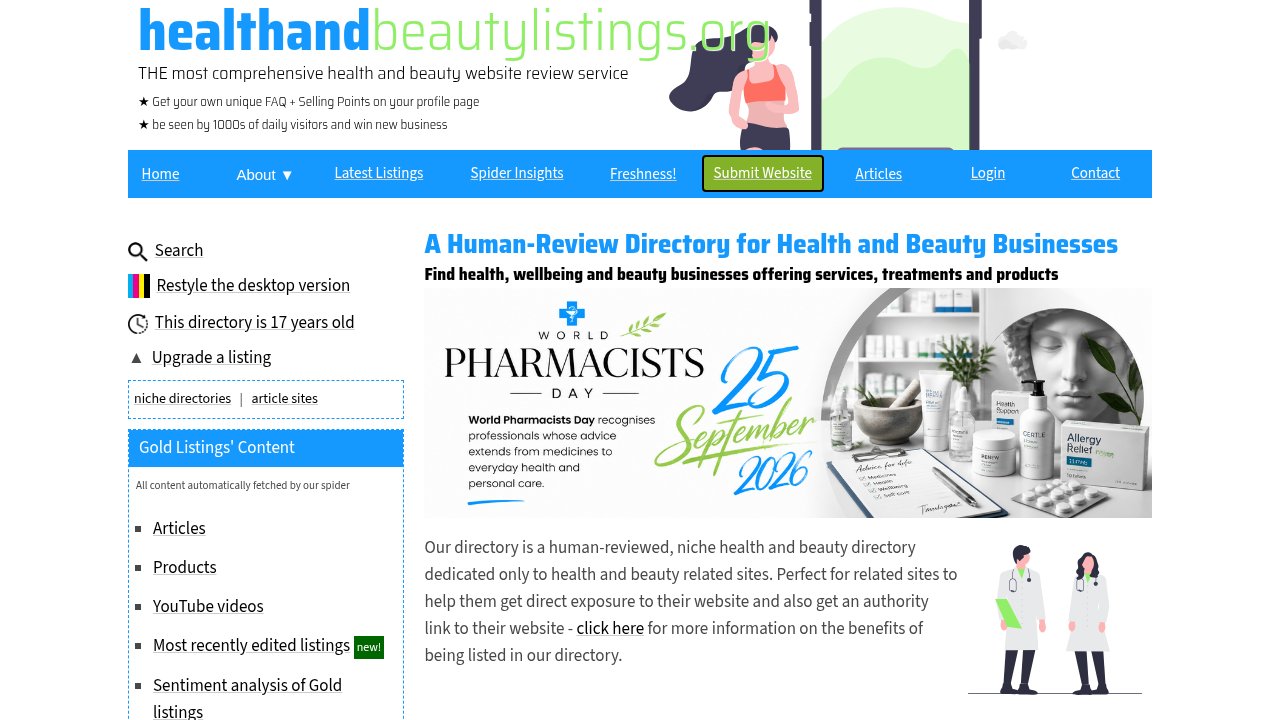 Website preview: Health and Beauty Directory