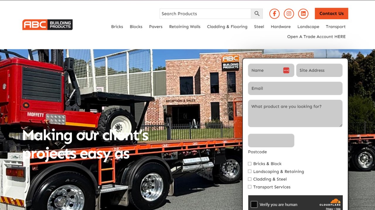 Website preview: ABC Building Products Bricks Supply