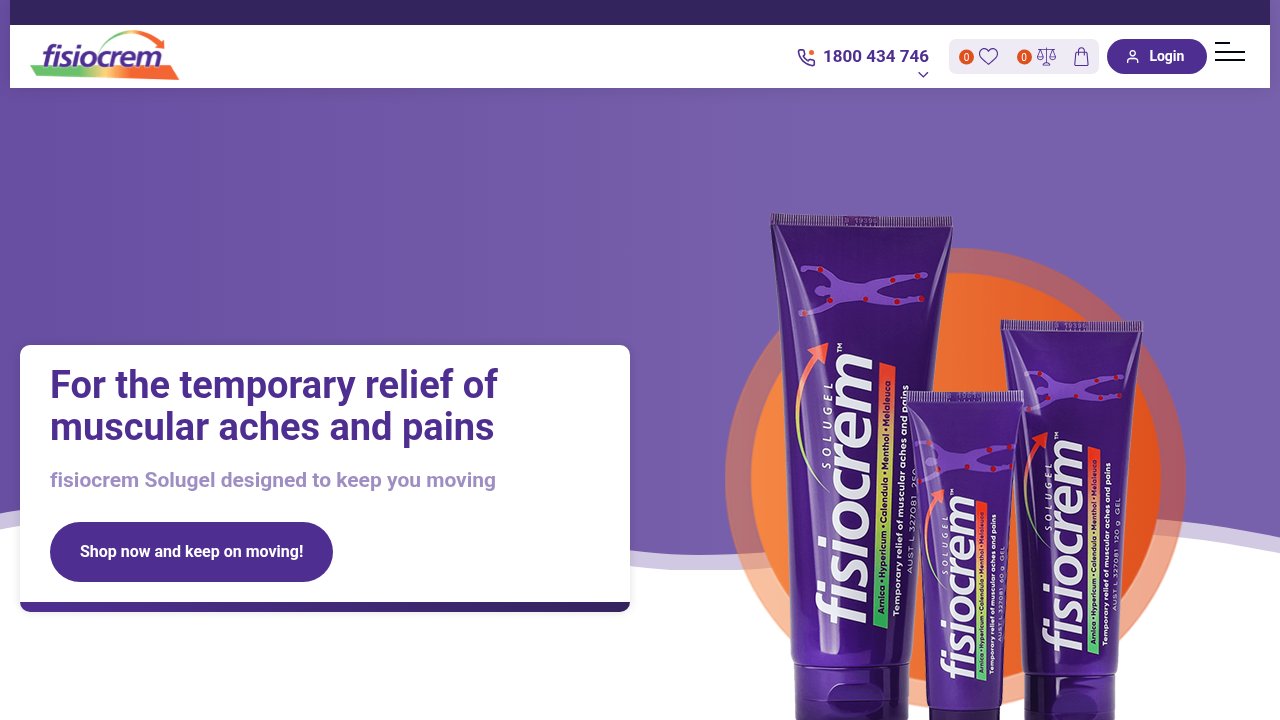 Website preview: fisiocrem pain relief gel