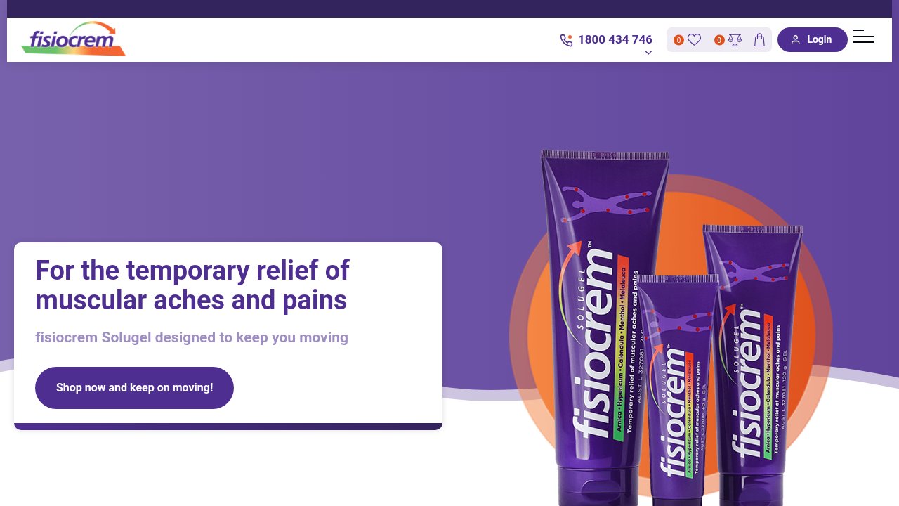 Website preview: fisiocrem pain relief gel