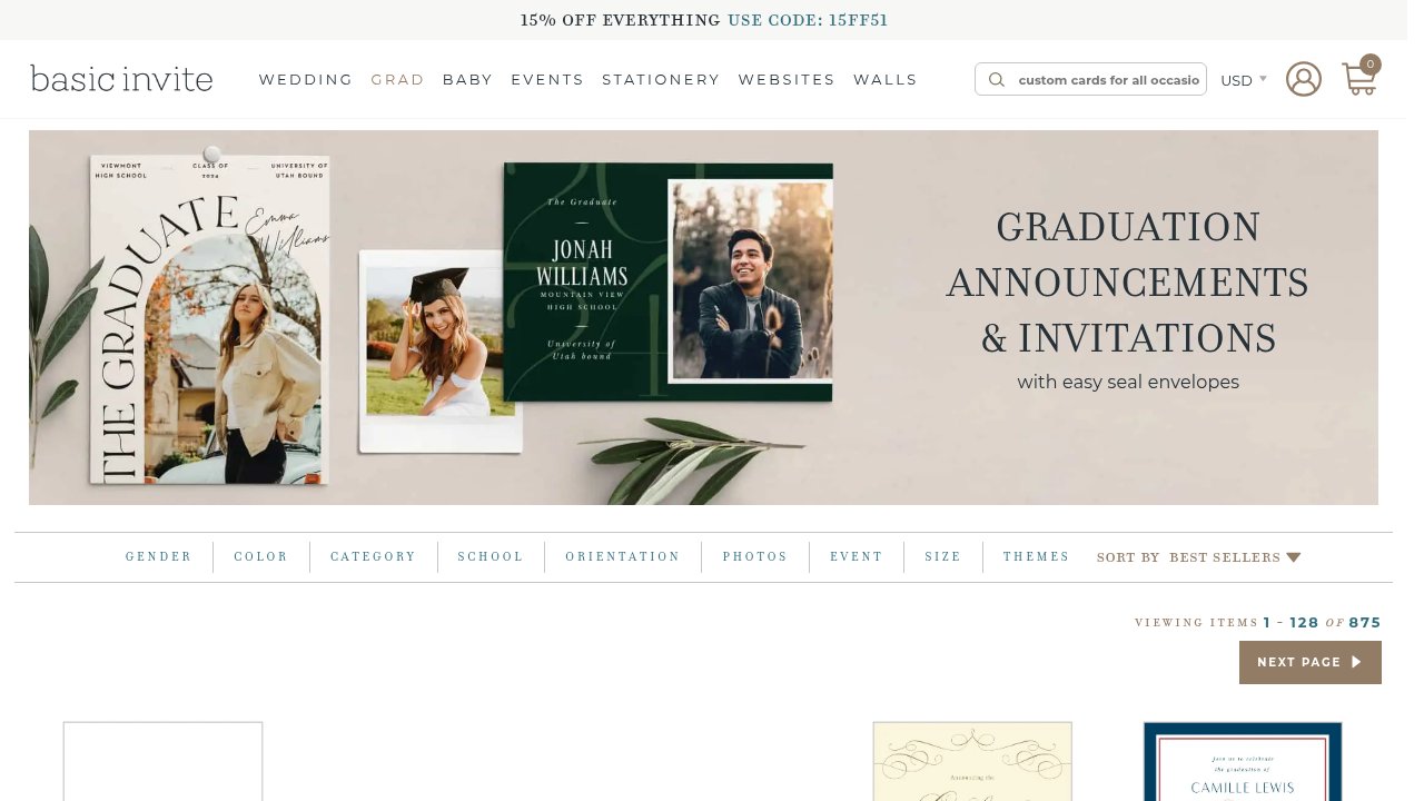 Website preview: Graduation Announcements & Invitations