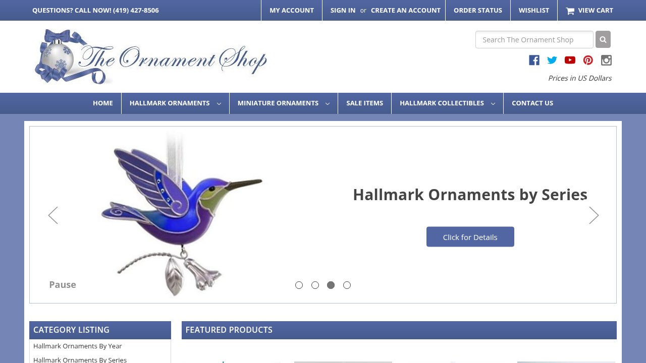 Website preview: The Ornament Shop