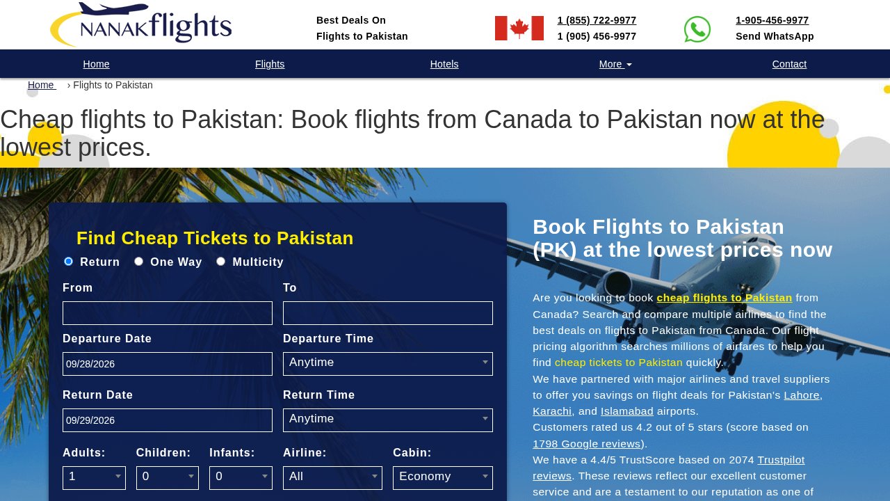 Website preview: Cheap flights to Pakistan from Canada