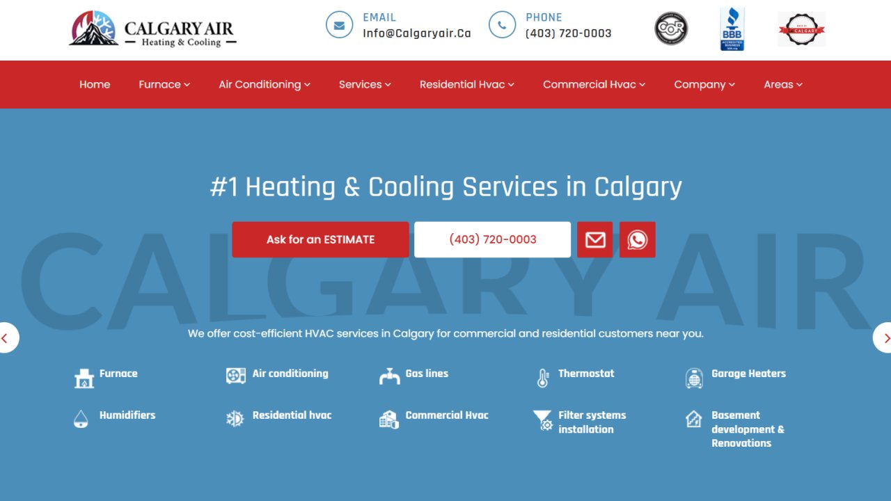 Website preview: Calgary Air Heating and Cooling Ltd