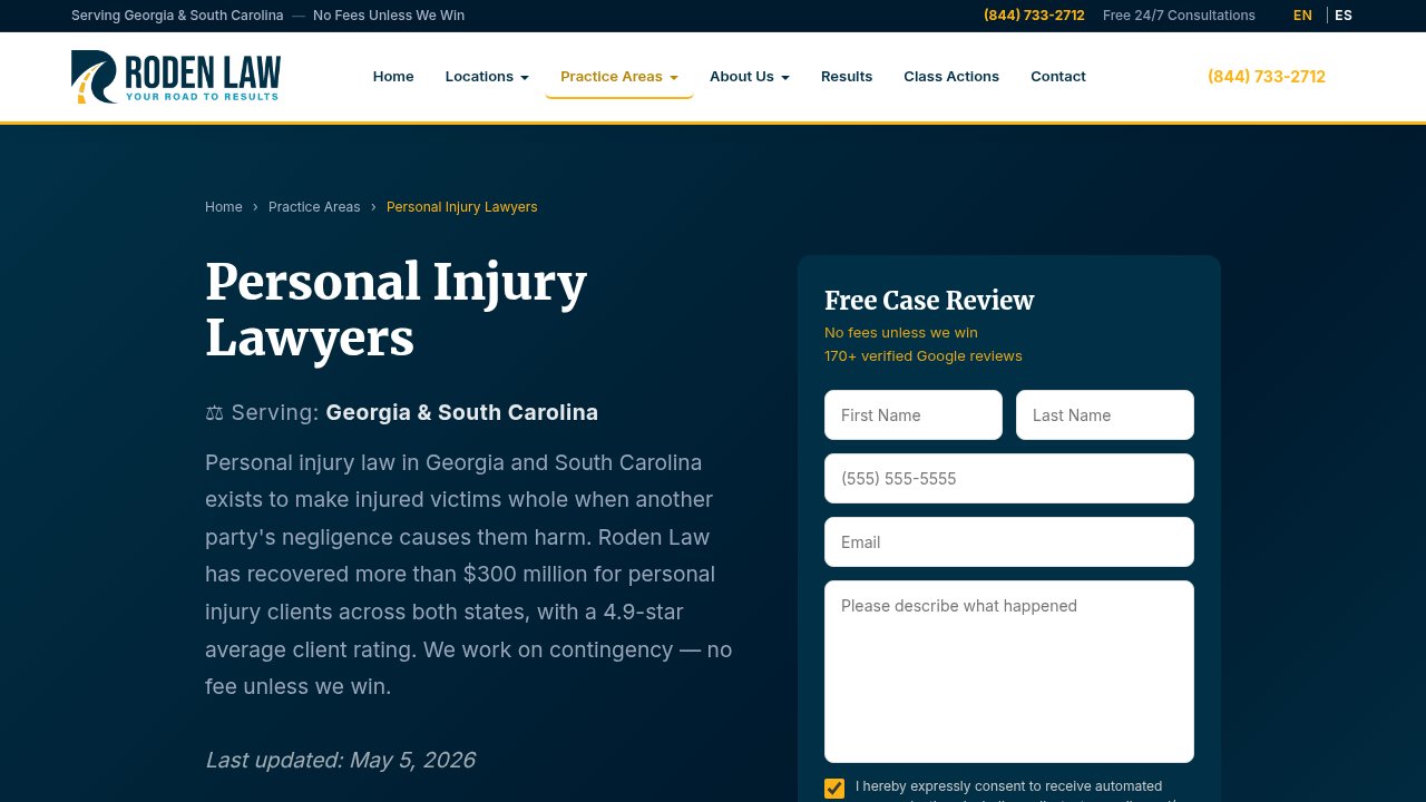 Website preview: Roden Law - Charleston Personal Injury Lawyer