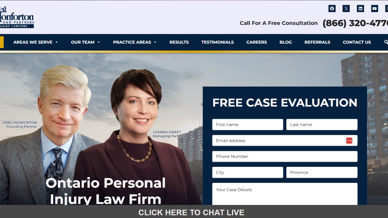 Website preview: Greg Monforton and Partners - Windsor Personal Injury Lawyers