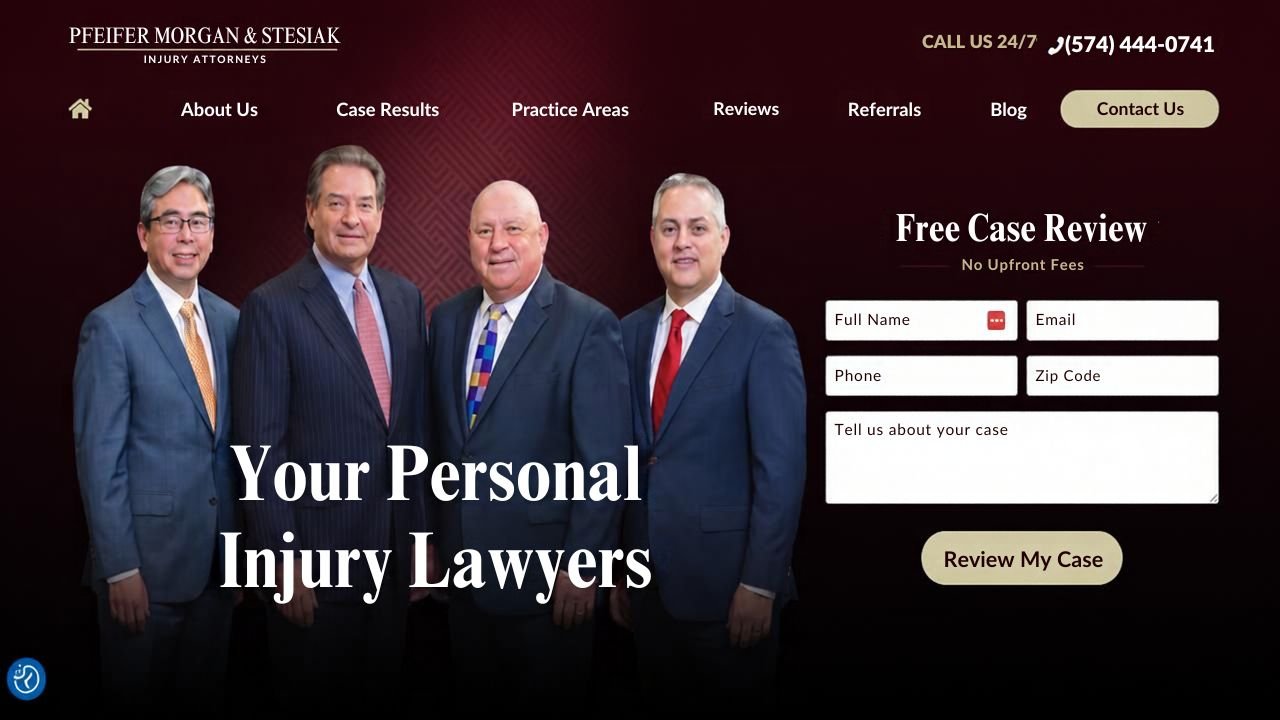 Website preview: Pfeifer, Morgan & Stesiak - South Bend Personal Injury Lawyers