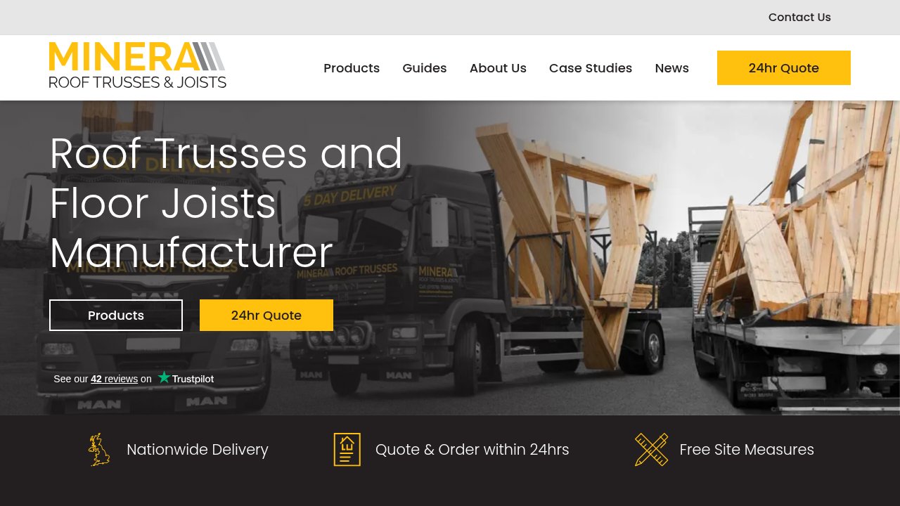 Website preview: Minera Roof Trusses and Joists