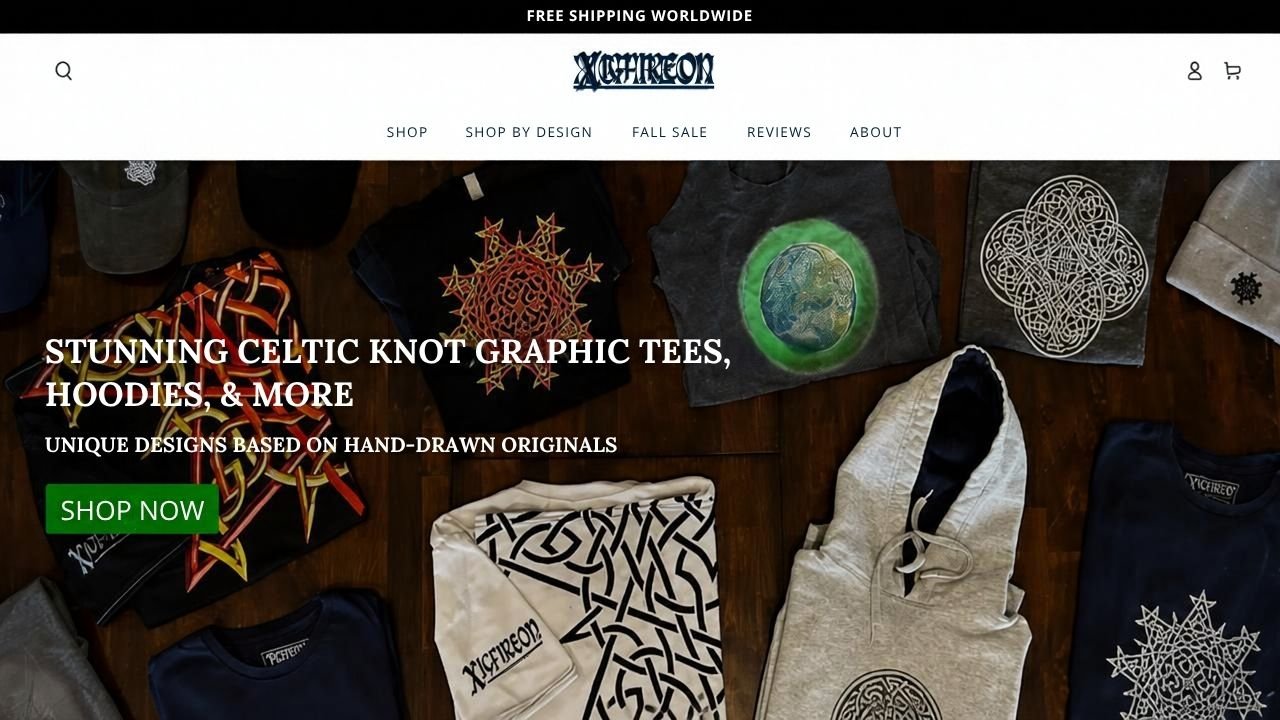 Website preview: Xigfireon - Celtic Knot Apparel, Accessories, and Home Decor