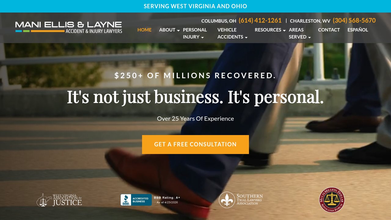 Website preview: Mani Ellis & Layne Accident & Injury Lawyers